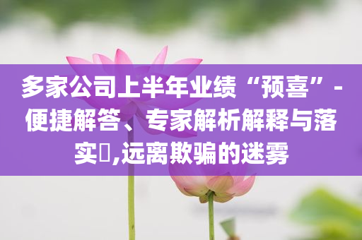 多家公司上半年業(yè)績(jī)“預(yù)喜”-便捷解答、專家解析解釋與落實(shí)?,遠(yuǎn)離欺騙的迷霧