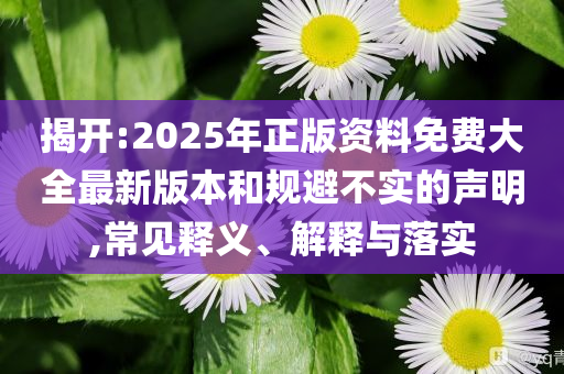 揭開(kāi):2025年正版資料免費(fèi)大全最新版本和規(guī)避不實(shí)的聲明,常見(jiàn)釋義、解釋與落實(shí)
