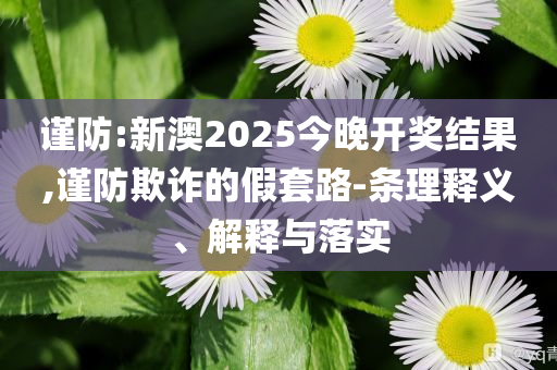 謹(jǐn)防:新澳2025今晚開獎結(jié)果,謹(jǐn)防欺詐的假套路-條理釋義、解釋與落實