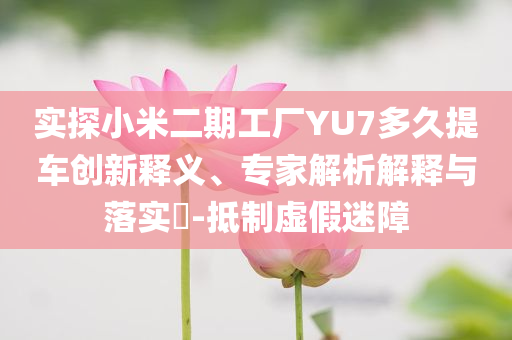 實探小米二期工廠YU7多久提車創(chuàng)新釋義、專家解析解釋與落實?-抵制虛假迷障