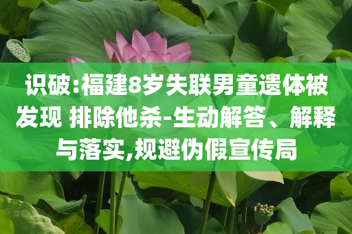 識破:福建8歲失聯(lián)男童遺體被發(fā)現(xiàn) 排除他殺-生動解答、解釋與落實,規(guī)避偽假宣傳局