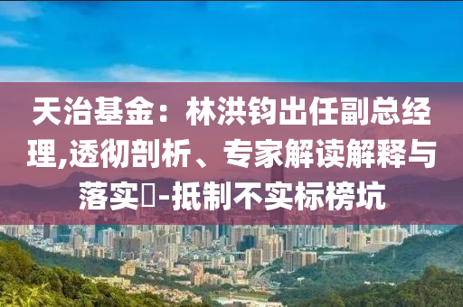 天治基金：林洪鈞出任副總經(jīng)理,透徹剖析、專(zhuān)家解讀解釋與落實(shí)?-抵制不實(shí)標(biāo)榜坑