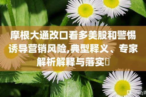 摩根大通改口看多美股和警惕誘導(dǎo)營銷風(fēng)險(xiǎn),典型釋義、專家解析解釋與落實(shí)?
