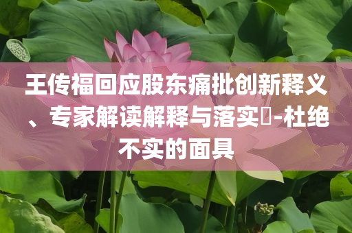 王傳福回應(yīng)股東痛批創(chuàng)新釋義、專家解讀解釋與落實?-杜絕不實的面具