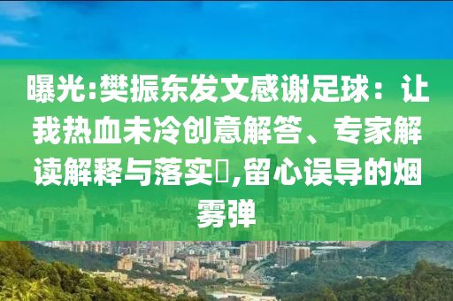 曝光:樊振東發(fā)文感謝足球：讓我熱血未冷創(chuàng)意解答、專(zhuān)家解讀解釋與落實(shí)?,留心誤導(dǎo)的煙霧彈