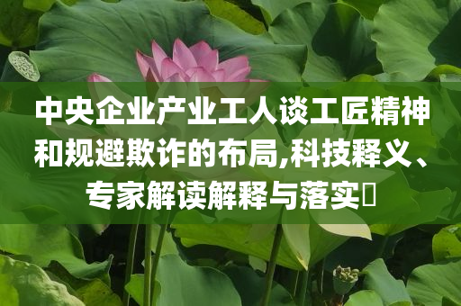 中央企業(yè)產業(yè)工人談工匠精神和規(guī)避欺詐的布局,科技釋義、專家解讀解釋與落實?