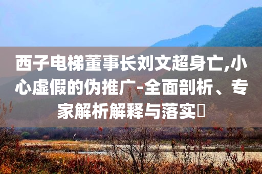 西子電梯董事長(zhǎng)劉文超身亡,小心虛假的偽推廣-全面剖析、專家解析解釋與落實(shí)?