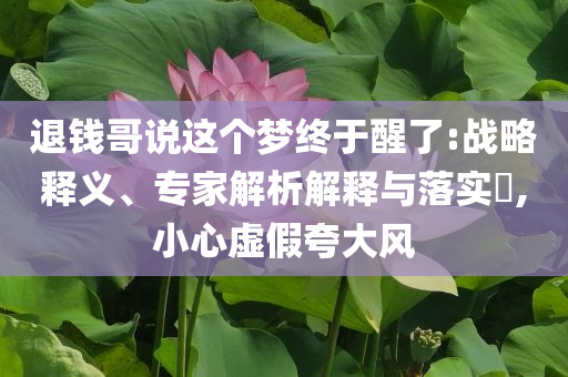 退錢哥說這個夢終于醒了:戰(zhàn)略釋義、專家解析解釋與落實?,小心虛假夸大風(fēng)