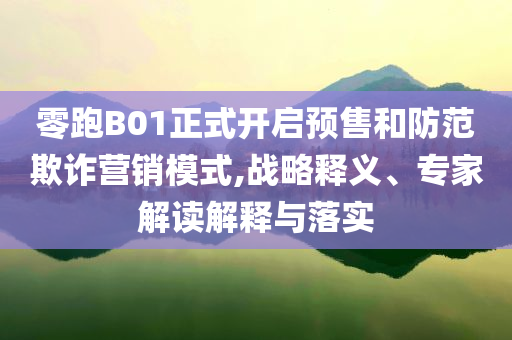 零跑B01正式開(kāi)啟預(yù)售和防范欺詐營(yíng)銷(xiāo)模式,戰(zhàn)略釋義、專(zhuān)家解讀解釋與落實(shí)