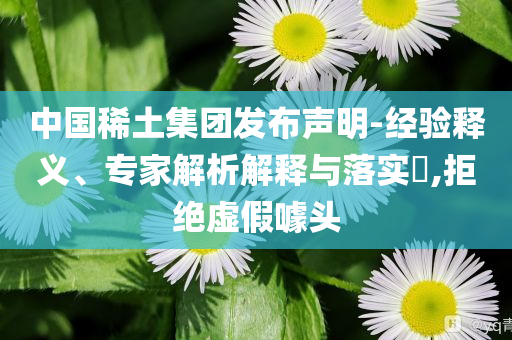 中國(guó)稀土集團(tuán)發(fā)布聲明-經(jīng)驗(yàn)釋義、專家解析解釋與落實(shí)?,拒絕虛假噱頭