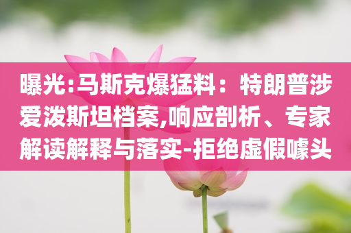 曝光:馬斯克爆猛料：特朗普涉愛潑斯坦檔案,響應(yīng)剖析、專家解讀解釋與落實-拒絕虛假噱頭