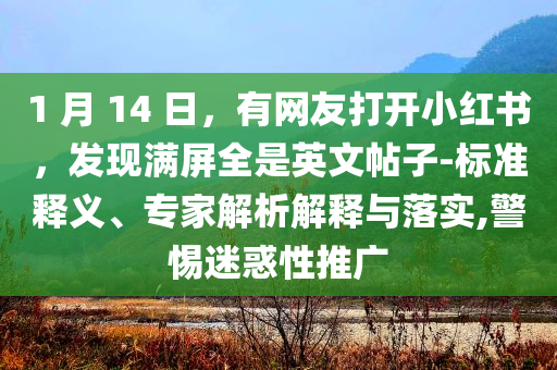 1 月 14 日，有網友打開小紅書，發(fā)現滿屏全是英文帖子-標準釋義、專家解析解釋與落實,警惕迷惑性推廣