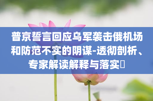 普京誓言回應(yīng)烏軍襲擊俄機(jī)場和防范不實的陰謀-透徹剖析、專家解讀解釋與落實?