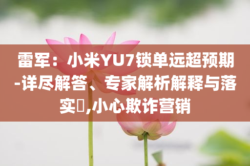 雷軍：小米YU7鎖單遠(yuǎn)超預(yù)期-詳盡解答、專家解析解釋與落實(shí)?,小心欺詐營銷