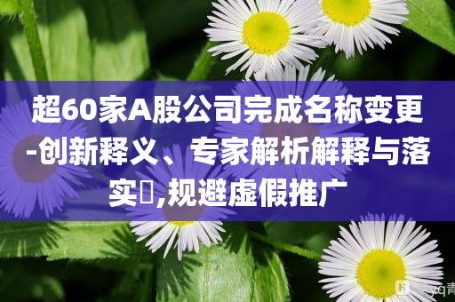 超60家A股公司完成名稱變更-創(chuàng)新釋義、專家解析解釋與落實(shí)?,規(guī)避虛假推廣