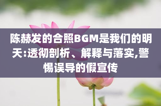 陳赫發(fā)的合照BGM是我們的明天:透徹剖析、解釋與落實(shí),警惕誤導(dǎo)的假宣傳