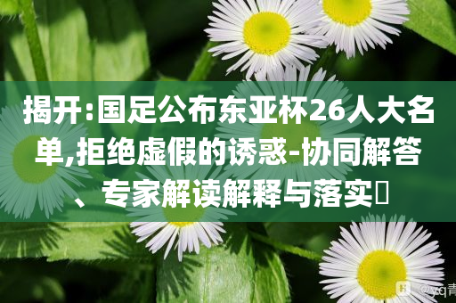 揭開:國足公布東亞杯26人大名單,拒絕虛假的誘惑-協(xié)同解答、專家解讀解釋與落實(shí)?
