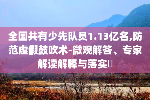 全國共有少先隊員1.13億名,防范虛假鼓吹術(shù)-微觀解答、專家解讀解釋與落實?