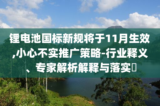 鋰電池國標新規(guī)將于11月生效,小心不實推廣策略-行業(yè)釋義、專家解析解釋與落實?