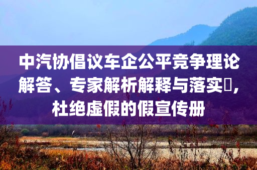 中汽協(xié)倡議車企公平競爭理論解答、專家解析解釋與落實?,杜絕虛假的假宣傳冊