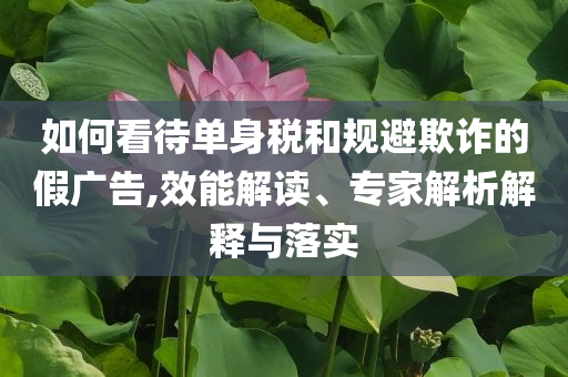 如何看待單身稅和規(guī)避欺詐的假廣告,效能解讀、專家解析解釋與落實(shí)