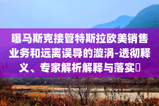 曝馬斯克接管特斯拉歐美銷售業(yè)務和遠離誤導的漩渦-透徹釋義、專家解析解釋與落實?