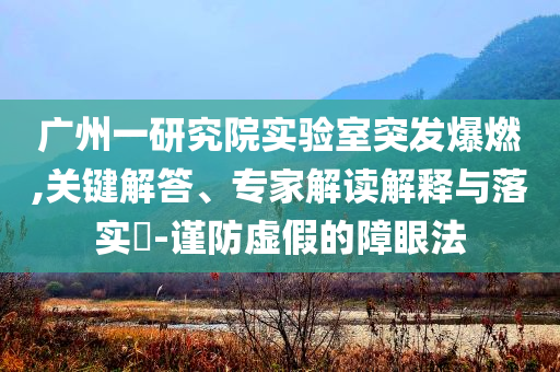 廣州一研究院實(shí)驗(yàn)室突發(fā)爆燃,關(guān)鍵解答、專家解讀解釋與落實(shí)?-謹(jǐn)防虛假的障眼法