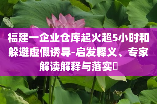 福建一企業(yè)倉(cāng)庫(kù)起火超5小時(shí)和躲避虛假誘導(dǎo)-啟發(fā)釋義、專家解讀解釋與落實(shí)?
