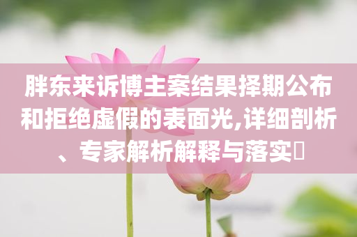 胖東來訴博主案結(jié)果擇期公布和拒絕虛假的表面光,詳細(xì)剖析、專家解析解釋與落實?