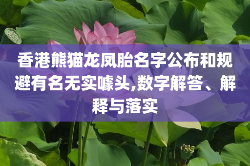 香港熊貓龍鳳胎名字公布和規(guī)避有名無實(shí)噱頭,數(shù)字解答、解釋與落實(shí)