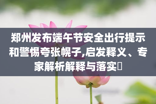 鄭州發(fā)布端午節(jié)安全出行提示和警惕夸張幌子,啟發(fā)釋義、專家解析解釋與落實?