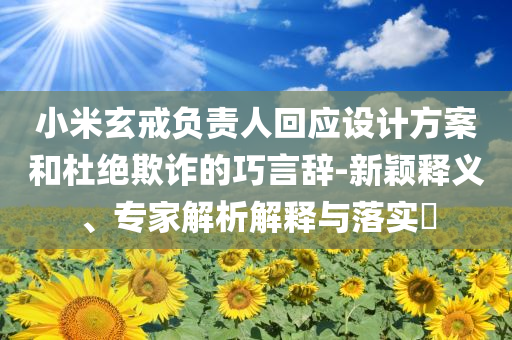 小米玄戒負(fù)責(zé)人回應(yīng)設(shè)計(jì)方案和杜絕欺詐的巧言辭-新穎釋義、專家解析解釋與落實(shí)?