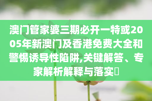 澳門(mén)管家婆三期必開(kāi)一特或2005年新澳門(mén)及香港免費(fèi)大全和警惕誘導(dǎo)性陷阱,關(guān)鍵解答、專(zhuān)家解析解釋與落實(shí)?