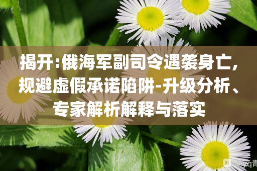 揭開(kāi):俄海軍副司令遇襲身亡,規(guī)避虛假承諾陷阱-升級(jí)分析、專家解析解釋與落實(shí)