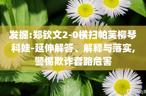 發(fā)掘:鄭欽文2-0橫掃帕芙柳琴科娃-延伸解答、解釋與落實,警惕欺詐套路危害