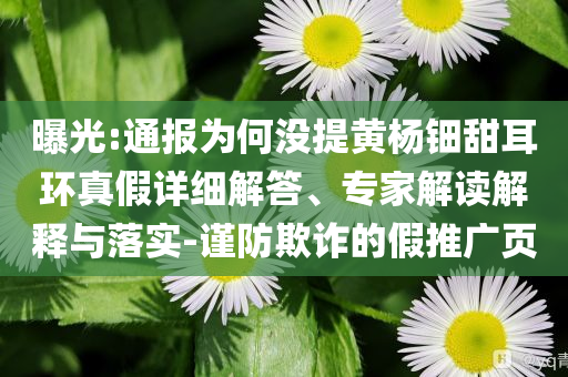 曝光:通報為何沒提黃楊鈿甜耳環(huán)真假詳細(xì)解答、專家解讀解釋與落實-謹(jǐn)防欺詐的假推廣頁