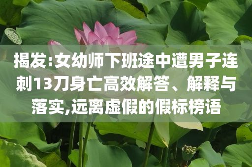 揭發(fā):女幼師下班途中遭男子連刺13刀身亡高效解答、解釋與落實(shí),遠(yuǎn)離虛假的假標(biāo)榜語(yǔ)