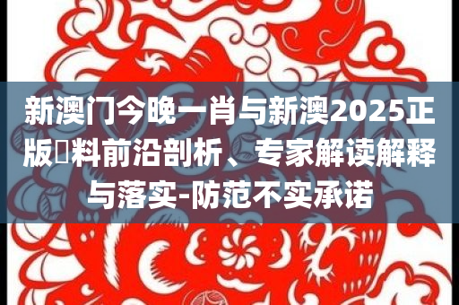 新澳門今晚一肖與新澳2025正版資料前沿剖析、專家解讀解釋與落實-防范不實承諾