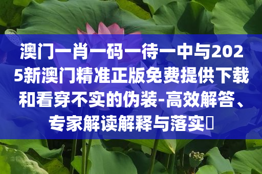 澳門一肖一碼一待一中與2025新澳門精準(zhǔn)正版免費(fèi)提供下載和看穿不實(shí)的偽裝-高效解答、專家解讀解釋與落實(shí)?