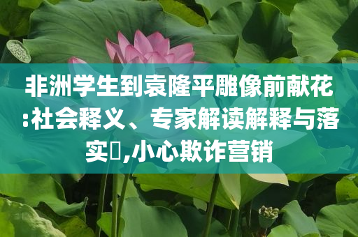 非洲學(xué)生到袁隆平雕像前獻(xiàn)花:社會(huì)釋義、專家解讀解釋與落實(shí)?,小心欺詐營(yíng)銷