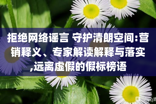 拒絕網(wǎng)絡(luò)謠言 守護(hù)清朗空間:營銷釋義、專家解讀解釋與落實(shí),遠(yuǎn)離虛假的假標(biāo)榜語