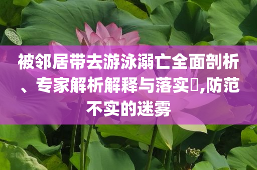被鄰居帶去游泳溺亡全面剖析、專家解析解釋與落實?,防范不實的迷霧