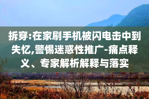 拆穿:在家刷手機被閃電擊中到失憶,警惕迷惑性推廣-痛點釋義、專家解析解釋與落實