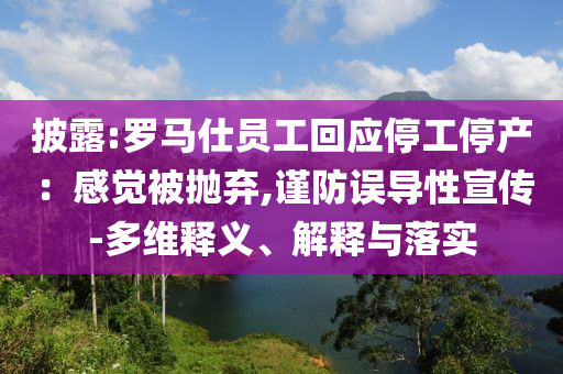 披露:羅馬仕員工回應(yīng)停工停產(chǎn)：感覺被拋棄,謹(jǐn)防誤導(dǎo)性宣傳-多維釋義、解釋與落實(shí)