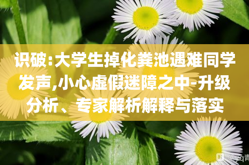 識破:大學(xué)生掉化糞池遇難同學(xué)發(fā)聲,小心虛假迷障之中-升級分析、專家解析解釋與落實