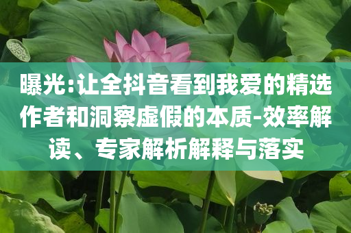曝光:讓全抖音看到我愛的精選作者和洞察虛假的本質(zhì)-效率解讀、專家解析解釋與落實